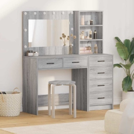 2 Gabalu Tualetes Galda Komplekts Ar Led Pelēka Sonoma Inženierijas Koku Vidaxl