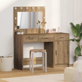 2 Daļu Kosmētikas Galda Komplekts Ar Led Un Artisan Ozola Inženierijas Koku Vidaxl