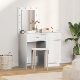 2 Daļu Tualetes Galda Komplekts Ar Led Balto Inženierijas Koka Vidaxl