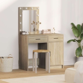 2 Gabals Tualetes Galda Komplekts Ar Led Sonoma Ozola Inženierijas Koku Vidaxl