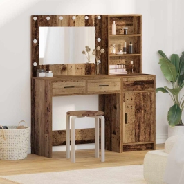 2 Daļu Tualetes Galda Komplekts Ar Led, Veco Koku Inženierijas Koks Vidaxl