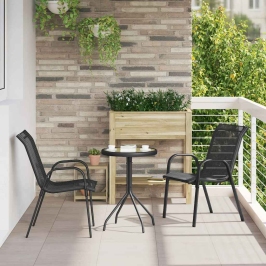 3 Daļu Dārza Bistro Komplekts - Melns, Tekstilēns Un Tērauds Vidaxl