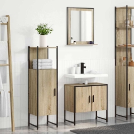 Vidaxl 3 Gabalu Vannasistabas Mēbeļu Komplekts Sonoma Ozols Inženierijas Koks,  Vannasistabas Spogulis Ar Plauktu Sonoma Ozols 50X12X60 Cm Inženierijas Koks Vidaxl