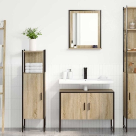 Vidaxl 3 Gabalu Vannas Istabas Komplekts Gaiši Ozola Inženierijas Kokam,  Vannas Istabas Spogulis Ar Plauktu Gaiši Ozols 50X12X60 Cm Inženierijas Koks Vidaxl