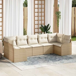 Vidaxl 7 Daļu Dārza Dīvānu Komplekts Ar Spilveniem Bēšā Poli Rattan,  2-Vietīgs Dārza Dīvāns Ar Spilveniem Bēšā Poli Rattan Vidaxl
