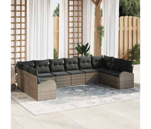 10 Daļīgs Dārza Dīvānu Komplekts Ar Spilveniem Pelēkā Poli Rotangpalmas Vidaxl