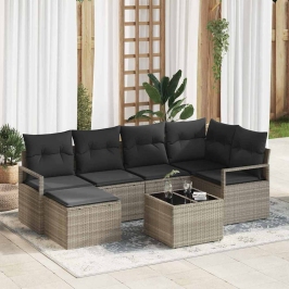 Vidaxl 7 Gabalu Dārza Dīvānu Komplekts Ar Spilveniem Gaišā Poli Rattan,  2-Vietīgs Dārza Dīvāns Ar Spilveniem Gaišā Poli Rattan Vidaxl