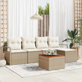 Vidaxl 6 Daļu Dārza Dīvānu Komplekts Ar Spilveniem Bēšs Poli Rattan Akācija,  2-Vietīgs Dārza Dīvāns Ar Spilveniem Bēšs Poli Rattan Vidaxl