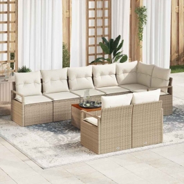 Vidaxl 9 Daļu Dārza Dīvānu Komplekts Ar Spilveniem Bēšā Poli Rattan Akācija,  2-Vietīgs Dārza Dīvāns Ar Spilveniem Bēšā Poli Rattan Vidaxl