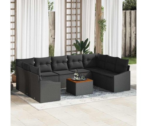 10 Daļīgs Dārza Dīvānu Komplekts Ar Spilveniem Melnā Krāsā Polirotangā Un Akāciju Vidaxl