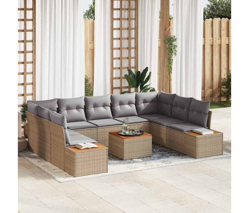 10 Daļas Dārza Dīvānu Komplekts Ar Spilveniem Bēšs Poli Rotangpalma Akācija Vidaxl