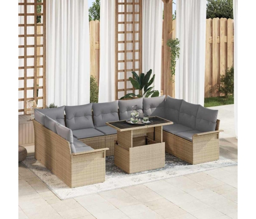 10 Daļu Dārza Dīvāna Komplekts Ar Spilveniem Bēšā Poli Rotangpalma Vidaxl