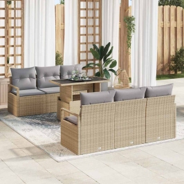Vidaxl 7 Gabalu Dārza Dīvānu Komplekts Ar Spilveniem Bēša Poli Rattan,  2-Vietīgs Dārza Dīvāns Ar Spilveniem Bēša Poli Rattan Vidaxl
