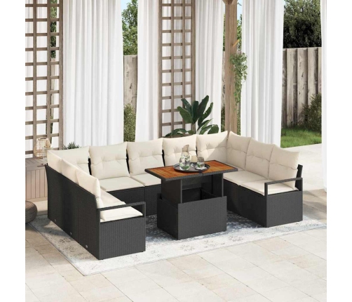 10 Daļīgais Dārza Dīvānu Komplekts Ar Spilveniem Melnā Poli Ratana Akācijā Vidaxl