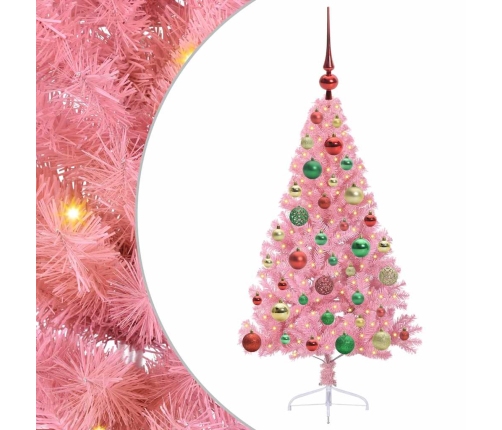 Mākslīgais Led Ziemassvētku Eglīte Su 150 Led Rozā 120 Cm Pvc Vidaxl