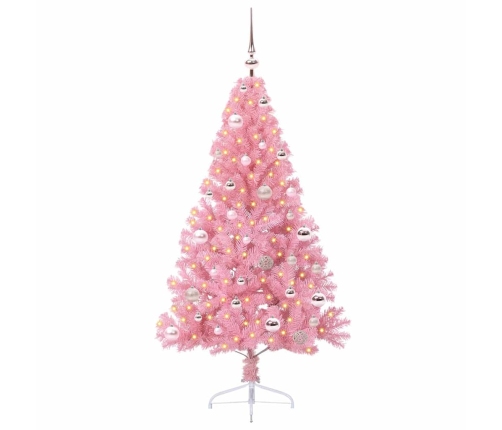 Mākslīgais Led Ziemassvētku Eglīte Su 150 Led Rozā 150 Cm Pvc Vidaxl