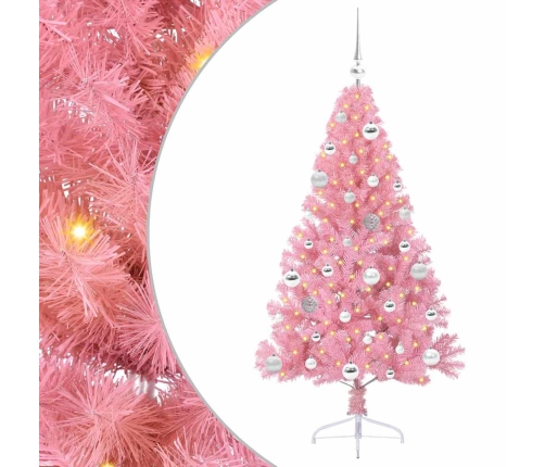 Mākslīgais Led Ziemassvētku Eglīte Su 150 Led Rozā 150 Cm Pvc Vidaxl