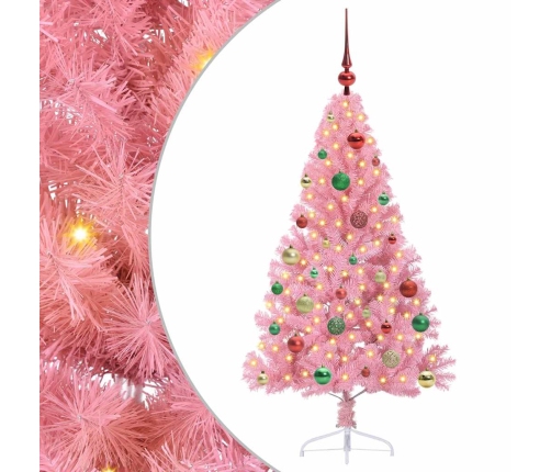 Mākslīgais Led Ziemassvētku Eglīte Su 150 Led Rozā 150 Cm Pvc Vidaxl