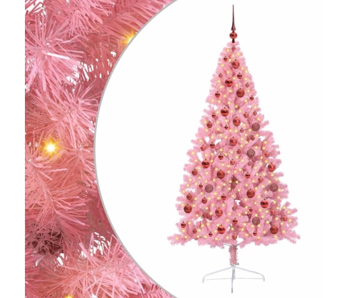 Mākslīgais Led Ziemassvētku Eglīte Su 300 Led Rozā 180 Cm Pvc Vidaxl
