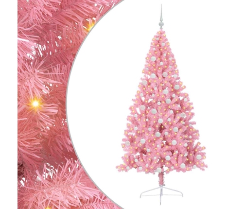 Mākslīgais Led Ziemassvētku Eglīte Su 300 Led Rozā 180 Cm Pvc Vidaxl