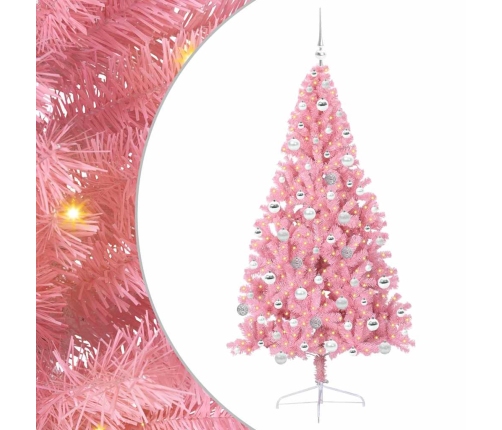 Mākslīgais Led Ziemassvētku Eglīte Su 300 Led Rozā 180 Cm Pvc Vidaxl