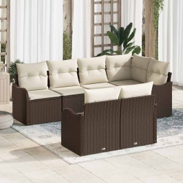 Vidaxl 7 Daļīgs Dārza Dīvānu Komplekts Ar Spilveniem Brūnā Poli Rattan,  2-Sēdvietu Dārza Dīvāns Ar Glabātuvi Un Spilveniem Brūnā Poli Rattan Vidaxl