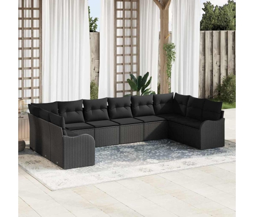 10 Daļīgais Dārza Dīvānu Komplekts Ar Spilveniem Melns Polietilēna Rotangpalma Vidaxl