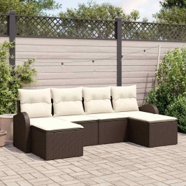 Vidaxl 6 Daļu Dārza Dīvāna Komplekts Ar Spilveniem Brūns Poly Rattan,  Divvietīgs Dārza Dīvāns Ar Uzglabāšanu Un Spilveniem Brūns Poly Rattan Vidaxl