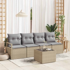 Vidaxl 5 Daļu Dārza Dīvānu Komplekts Ar Spilveniem Bēšs Poli Rattan,  2-Sēdvietu Dārza Dīvāns Ar Uzglabāšanu Un Spilveniem Bēšs Poli Rattan Vidaxl