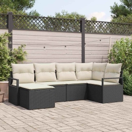 Vidaxl 6 Gabalu Dārza Dīvāna Komplekts Ar Spilveniem, Melns Polyrattan,  2-Sēdvietu Dārza Dīvāns Ar Glabāšanu Un Spilveniem, Melns Polyrattan Vidaxl