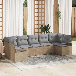 Vidaxl 7 Daļīgu Dārza Dīvānu Komplekts Ar Spilveniem Bēšs Poli Rattan,  2-Vietīgs Dārza Dīvāns Ar Glabāšanu Un Spilveniem Bēšs Poli Rattan Vidaxl