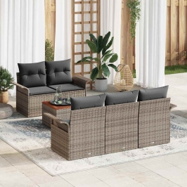 Vidaxl 6 Gabalu Dārza Dīvānu Komplekts Ar Spilveniem Pelēkā Poli Rattan Akācijas,  2-Vietīgs Dārza Dīvāns Ar Uzglabāšanu & Spilveniem Pelēkā Poli Rattan Vidaxl