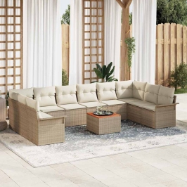 Vidaxl 11 Daļu Dārza Dīvānu Komplekts Ar Spilveniem Bēšs Poliestras Rattan,  2-Vietīgs Dārza Dīvāns Ar Uzglabāšanu Un Spilveniem Bēšs Poliestras Rattan Vidaxl