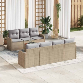 Vidaxl 8 Daļu Dārza Dīvānu Komplekts Ar Spilveniem Bēšs Poli Rattan Akācija,  2-Vietīgs Dārza Dīvāns Ar Uzglabāšanu Un Spilveniem Bēšs Poli Rattan Vidaxl