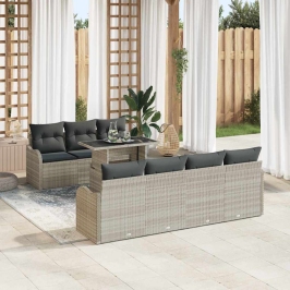 Vidaxl 8 Gabalu Dārza Dīvānu Komplekts Ar Spilveniem, Gaiši Pelēks Poli Rotangpalmas,  2-Sēdvietu Dārza Dīvāns Ar Uzglabāšanu Un Spilveniem Gaiši Pelēks Poli Rotangpalmas Vidaxl