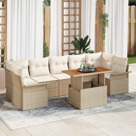 Vidaxl 8 Daļu Dārza Dīvānu Komplekts Ar Spilveniem Bēšs Poli Rattan,  2-Vietīgs Dārza Dīvāns Ar Uzglabāšanu Un Spilveniem Bēšs Poli Rattan Vidaxl