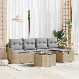Vidaxl 6 Daļu Dārza Dīvānu Komplekts Ar Spilveniem Bēšs Poli Rattan,  2 Sēdvietu Dārza Dīvāns Ar Uzglabāšanu Un Spilveniem Bēšs Poli Rattan Vidaxl