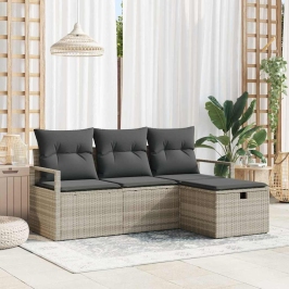 Vidaxl 4 Daļīgu Dārza Dīvānu Komplekts Ar Spilveniem Gaiši Pelēks Poli Rattan,  2-Vietīgs Dārza Dīvāns Ar Uzglabāšanu Un Spilveniem Pelēks Poli Rattan Vidaxl