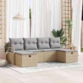 Vidaxl 6 Daļu Dārza Dīvānu Komplekts Ar Spilveniem Bēšs Poli Rattan,  2 Sēdvietu Dārza Dīvāns Ar Glabāšanu Un Spilveniem Bēšs Poli Rattan Vidaxl
