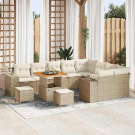 12 Gabalu Dārza Dīvānu Komplekts Ar Spilveniem Bēšs Poli Rotangpalmas Acacia Vidaxl