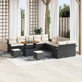 Vidaxl 13 Daļu Dārza Dīvānu Komplekts Ar Spilveniem Melnajā Poli Rattan Akācijā, Vidaxl 2-Vietīgs Dārza Dīvāns Ar Spilveniem Melnajā Poli Rattan,  3 Daļu Dārza Ēdamgalds Ar Spilveniem Melnajā Poli Rattan Akācijā Vidaxl