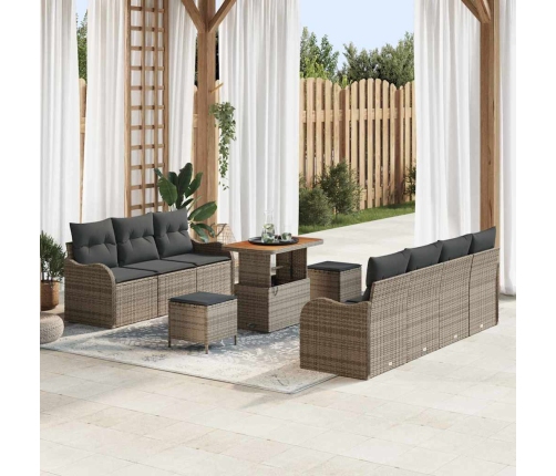 10 Daļīgs Dārza Dīvāna Komplekts Ar Spilveniem Pelēks Poliratanas Akācija Vidaxl