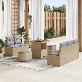 Vidaxl 8 Daļu Dārza Dīvānu Komplekts Ar Spilveniem Bēšā Poli Rattan, Vidaxl 2-Vietīgs Dārza Dīvāns Ar Spilveniem Bēšā Poli Rattan,  3 Daļu Dārza Pusdienu Komplekts Ar Spilveniem Bēšā Poli Rattan Vidaxl