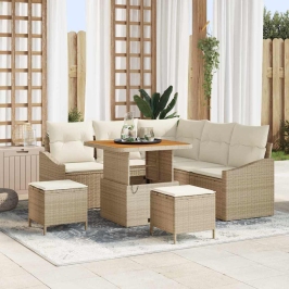 Vidaxl 8 Daļīgu Dārza Dīvānu Komplekts Ar Spilveniem Bēšs Poli Rattan Akācija, Vidaxl 2-Vietīgs Dārza Dīvāns Ar Spilveniem Bēšs Poli Rattan,  3 Daļu Dārza Ēdamgalds Ar Spilveniem Bēšs Poli Rattan Akācija Vidaxl