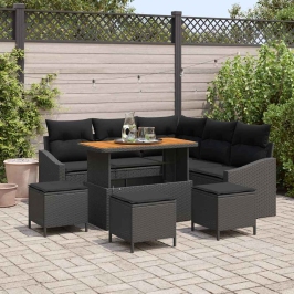 Vidaxl 9 Daļīgs Dārza Dīvānu Komplekts Ar Spilveniem Melnā Poli Rattan Akācijas, Vidaxl 2 Sēdvietu Dārza Dīvāns Ar Spilveniem Melnā Poli Rattan,  4 Daļīgs Dārza Ēdamgalda Komplekts Ar Spilveniem Melnā Poli Rattan Akācijas Vidaxl