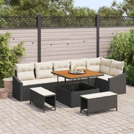 Vidaxl 9 Daļu Dārza Dīvānu Komplekts Ar Spilveniem Melnā Poly Rattan Akācijas, Vidaxl 2-Sēdvietu Dārza Dīvāns Ar Spilveniem Melnā Poly Rattan,  3 Daļu Dārza Ēdamistabas Komplekts Ar Spilveniem Melnā Poly Rattan Akācijas Vidaxl