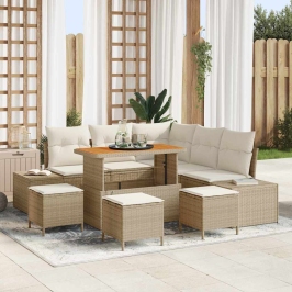 Vidaxl 9 Daļu Dārza Dīvānu Komplekts Ar Spilveniem Bēšs Poli Rattan Akācija, Vidaxl 2-Vietīgs Dārza Dīvāns Ar Spilveniem Bēšs Poli Rattan,  4 Daļu Dārza Pusdienu Komplekts Ar Spilveniem Bēšs Poli Rattan Akācija Vidaxl