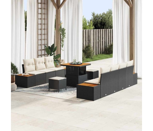 10 Daļīgais Dārza Dīvāna Komplekts Ar Spilveniem Melnā Poli Rotangpalmas Akācijā Vidaxl