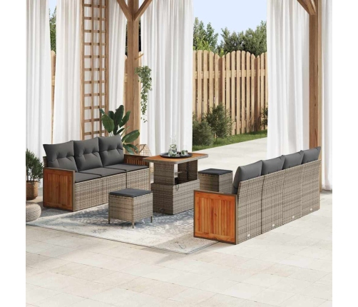 10 Daļīgais Dārza Dīvānu Komplekts Ar Spilveniem Pelēkā Poli Rotangpalma Akācija Vidaxl