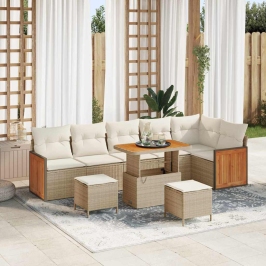 Vidaxl 9 Gabalu Dārza Dīvānu Komplekts Ar Spilveniem Bēšā Poli Rattan Akāciju, Vidaxl 2 Sēdvietu Dārza Dīvāns Ar Spilveniem Bēšā Poli Rattan,  3 Gabalu Dārza Ēdamgalda Komplekts Ar Spilveniem Bēšā Poli Rattan Akāciju Vidaxl